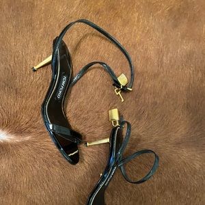 Tom Ford Padlock Pad Lock black patent gold heel